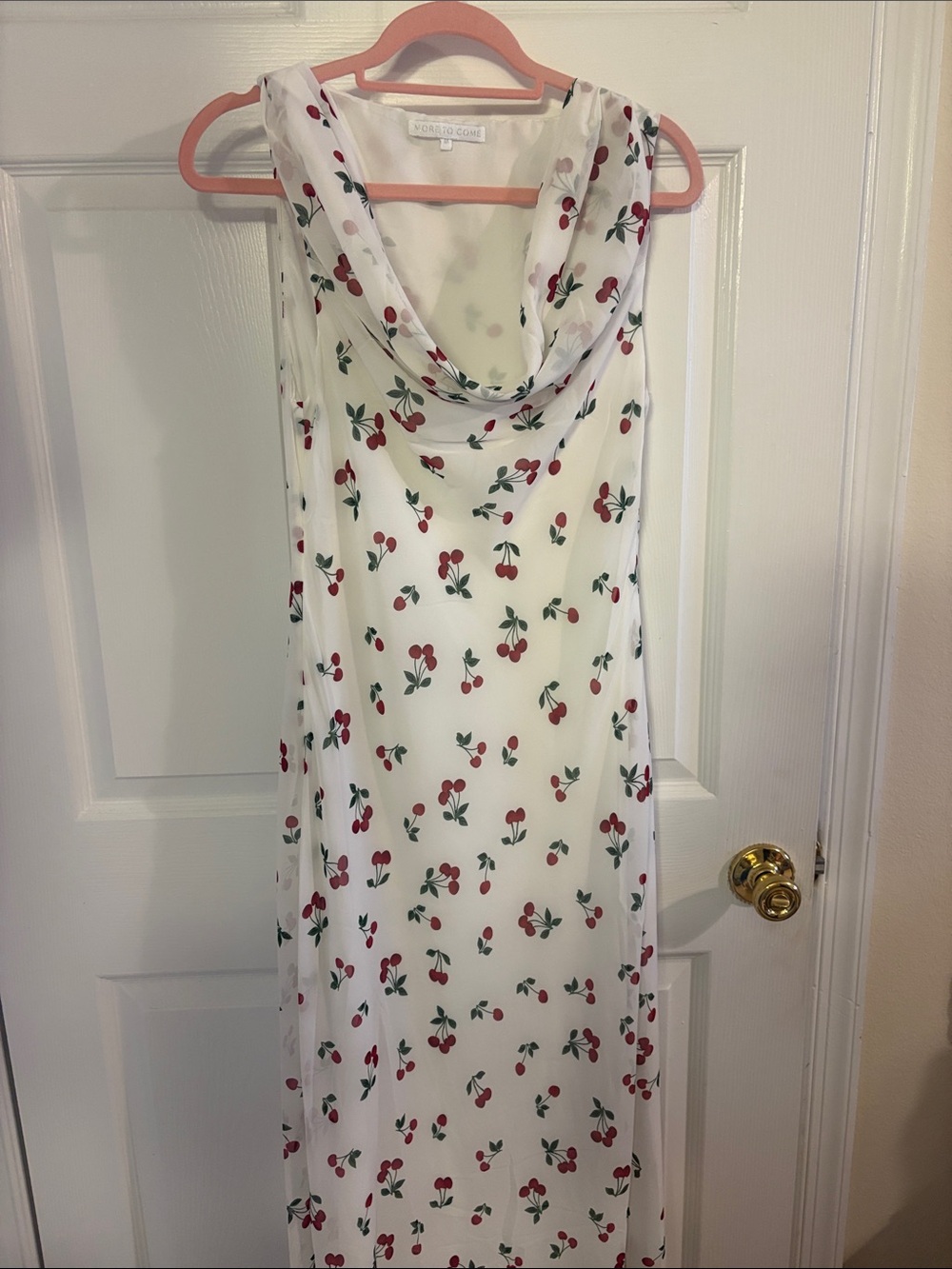 Cherry-Print Cowl Neck Maxi Dress - White